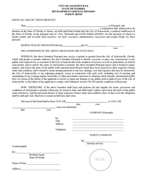 jacksonville right of way surety bond|Florida Right of Way Permit .